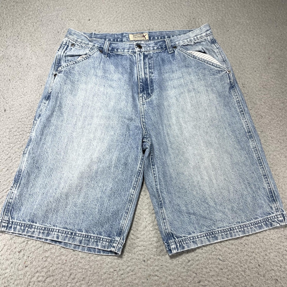 Industrial Exchange Shorts Mens 36 Blue Denim Cargo 11" Inseam Relaxed Fit